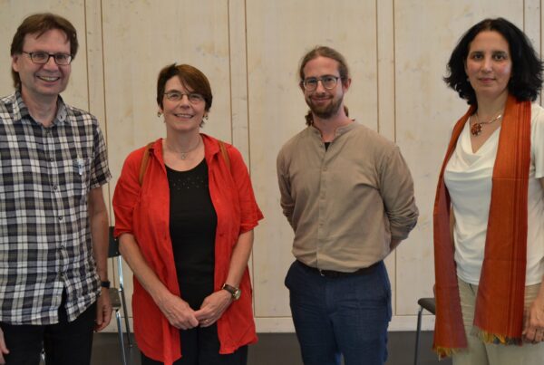 Sprachen auf dem Podium am 100-Jahr-Jubiläum des SPV über neue Formen des kirchlichen Lebens (von links): Thomas Bachofner, Leiter tecum, Kartause Ittingen; Christina Aus der Au, Präsidentin des Thurgauer Kirchenrates; «Innokon» (Diakon für Innovation) Marcel Grob, Zürich-Hirzenbach; Galina Angelova, Green City Spirit, Zürich